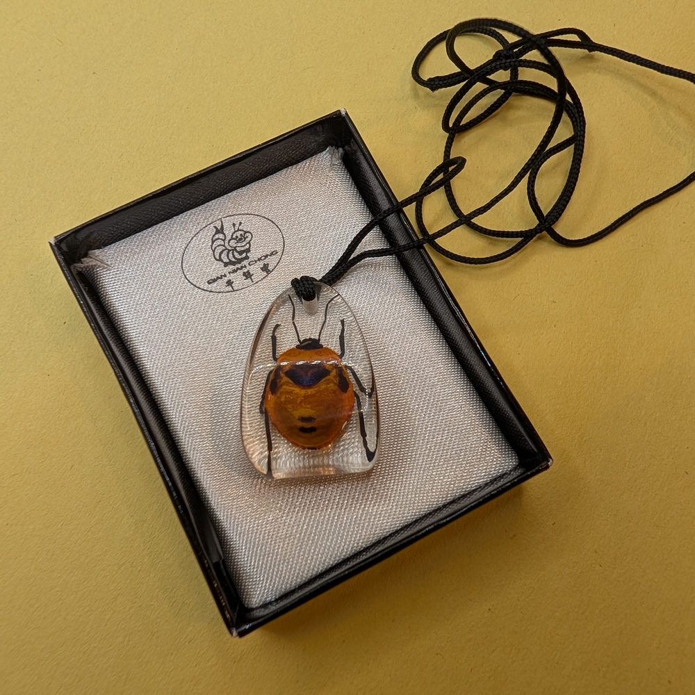 Vintage Kids Necklace with Orange and Black Insect Pendant